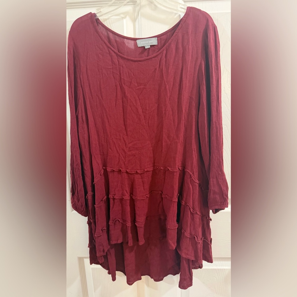 Flowy Wine Red Tiered Tunic Top by Hudson Gray